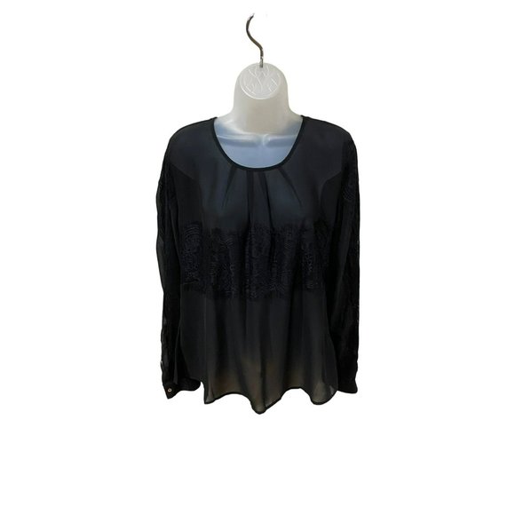 NWT Kardashian Kollection Lace Overlay Sheer Blouse Size Large - Picture 9 of 11